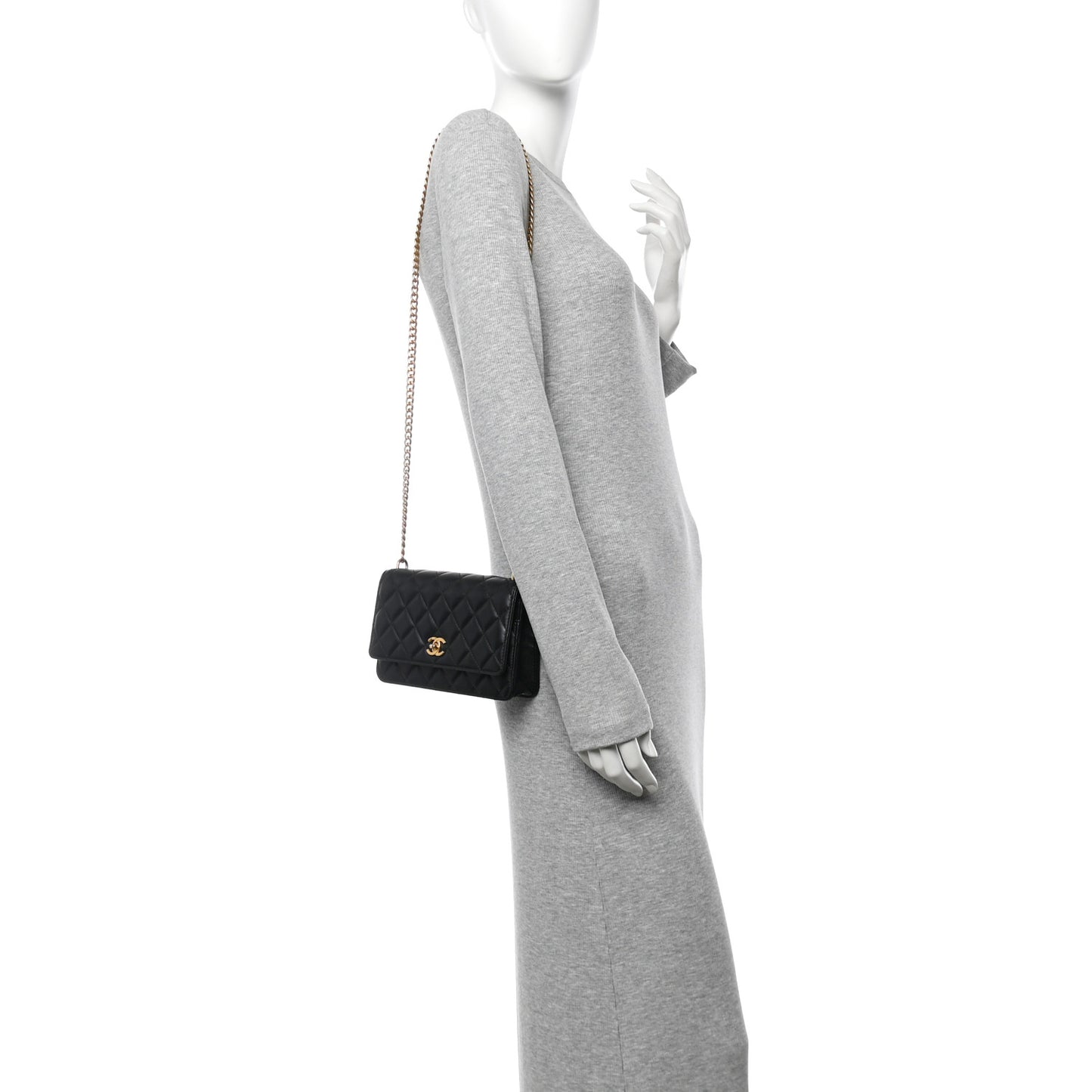 Lambskin Quilted Sweet Camellia Wallet On Chain WOC Black