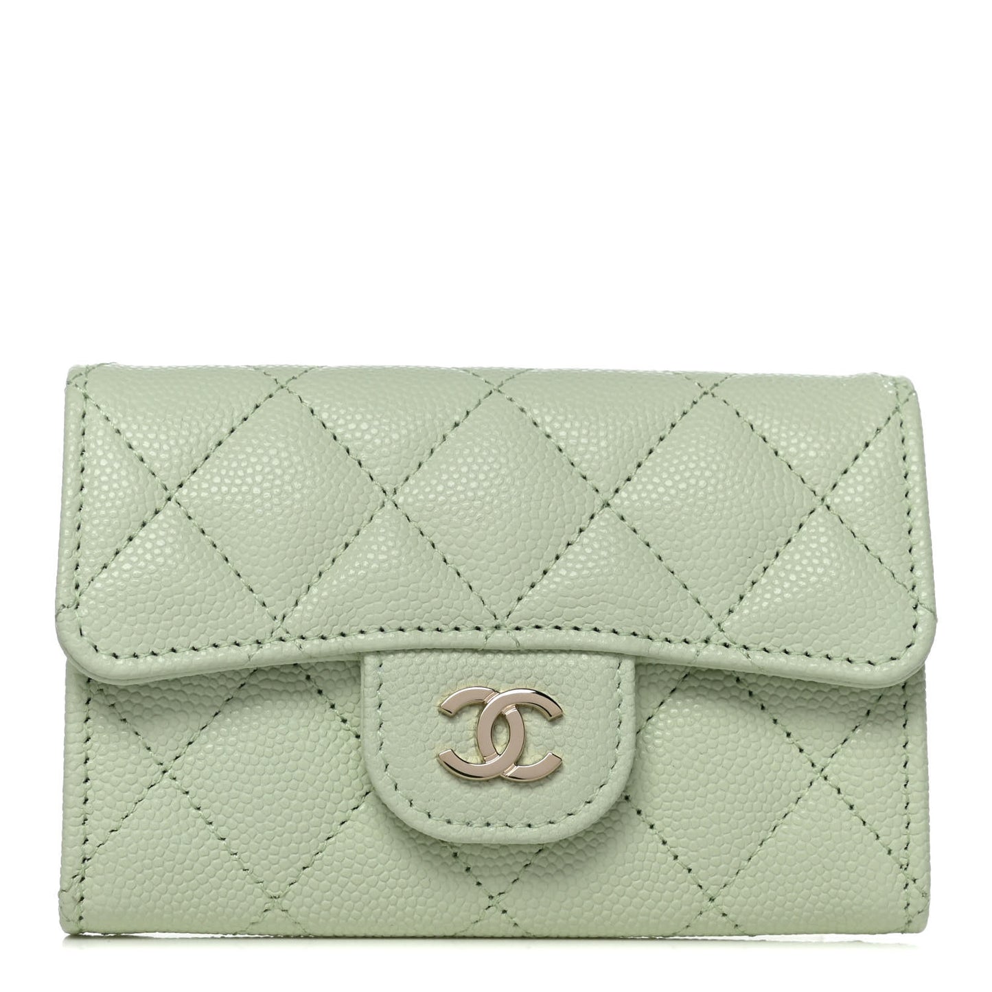 Caviar Quilted Flap Card Holder Wallet Light Green