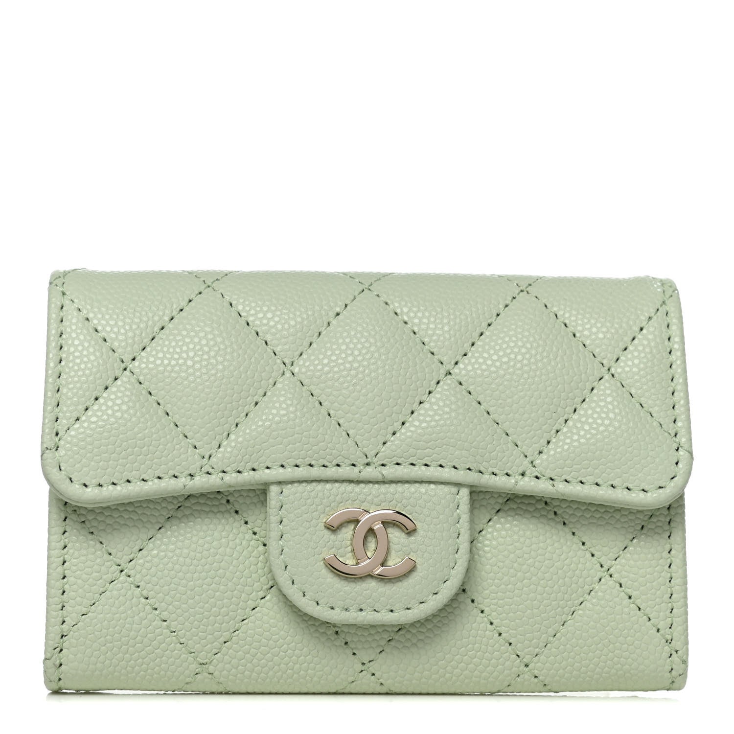 Chanel Caviar Quilted Flap Card Holder Wallet Light Green 1 of 12