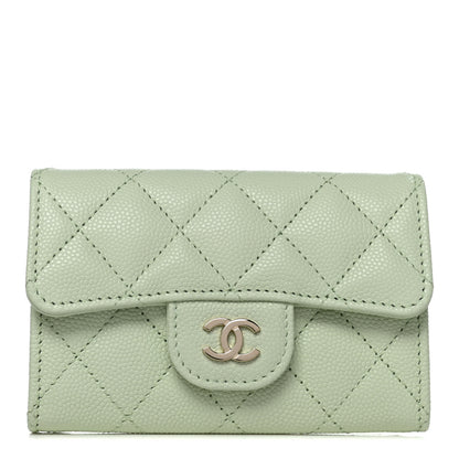 Chanel Caviar Quilted Flap Card Holder Wallet Light Green 1 of 12