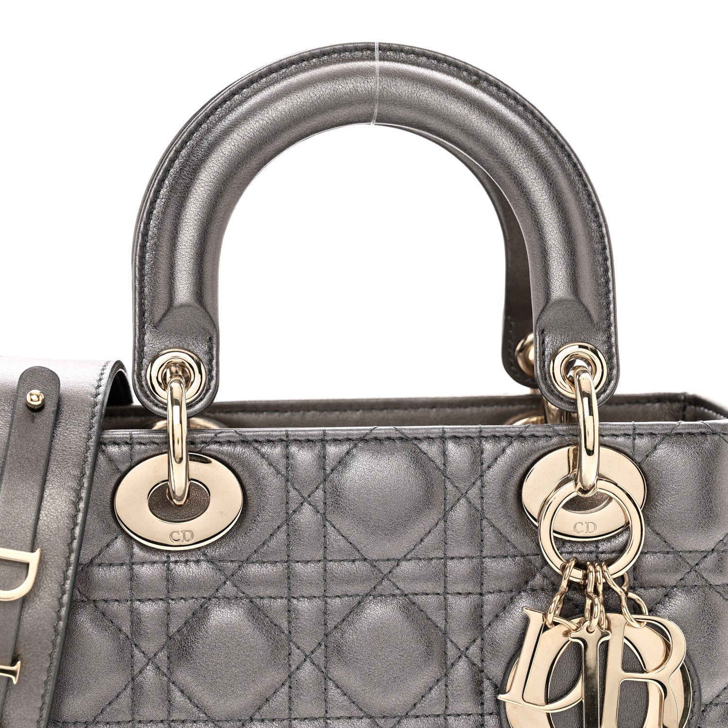 Christian Dior CHRISTIAN DIOR Metallic Grained Calfskin Cannage Small Lady Dior Gunmetal 5 of 9