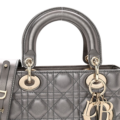 Christian Dior CHRISTIAN DIOR Metallic Grained Calfskin Cannage Small Lady Dior Gunmetal 5 of 9