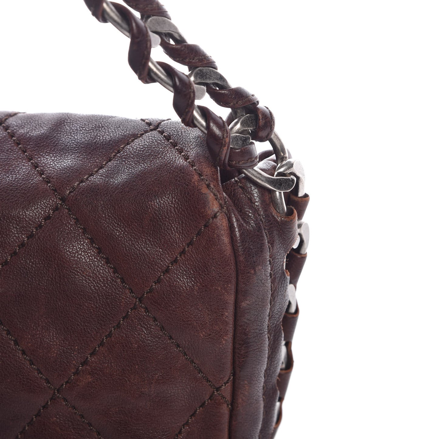 Calfskin Quilted Modern Chain Flap Brown