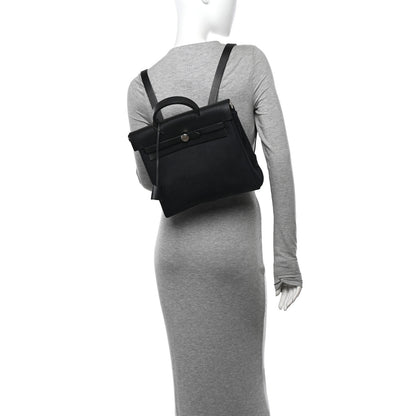 Hermes Toile Vache Calfskin Herbag 30 PM Backpack Black 2 of 12