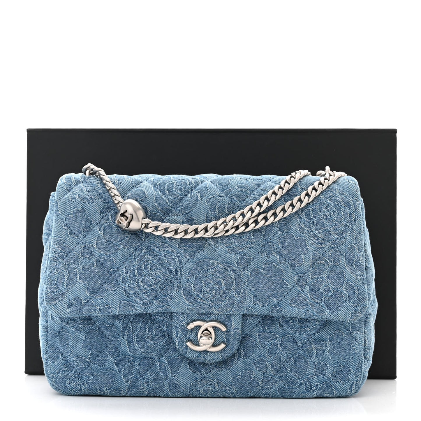 Denim Quilted Medium Camellia Sweetheart Flap Blue