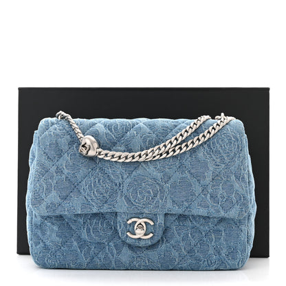 Chanel Denim Quilted Medium Camellia Sweetheart Flap Blue 12 of 12