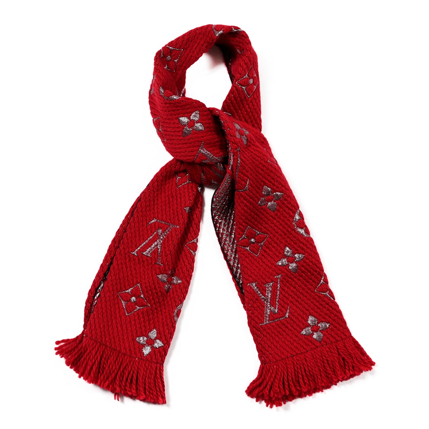 Wool Silk Logomania Shine Scarf Rubis