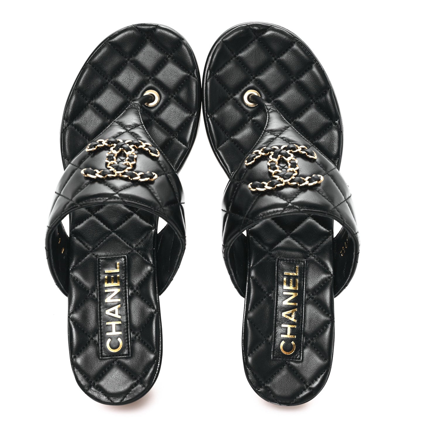 Shiny Goatskin Cork CC Wedge Sandals 39 Black