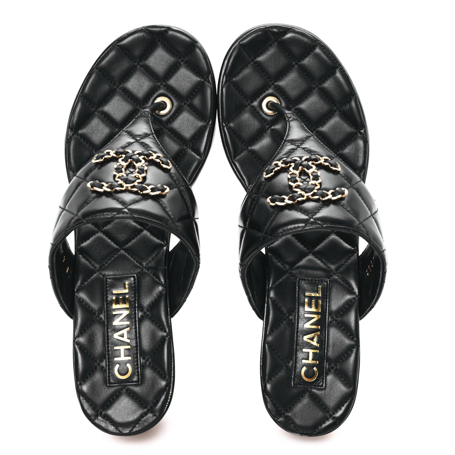 Chanel Shiny Goatskin Cork CC Wedge Sandals 39 Black 2 of 10