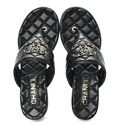 Chanel Shiny Goatskin Cork CC Wedge Sandals 39 Black 2 of 10