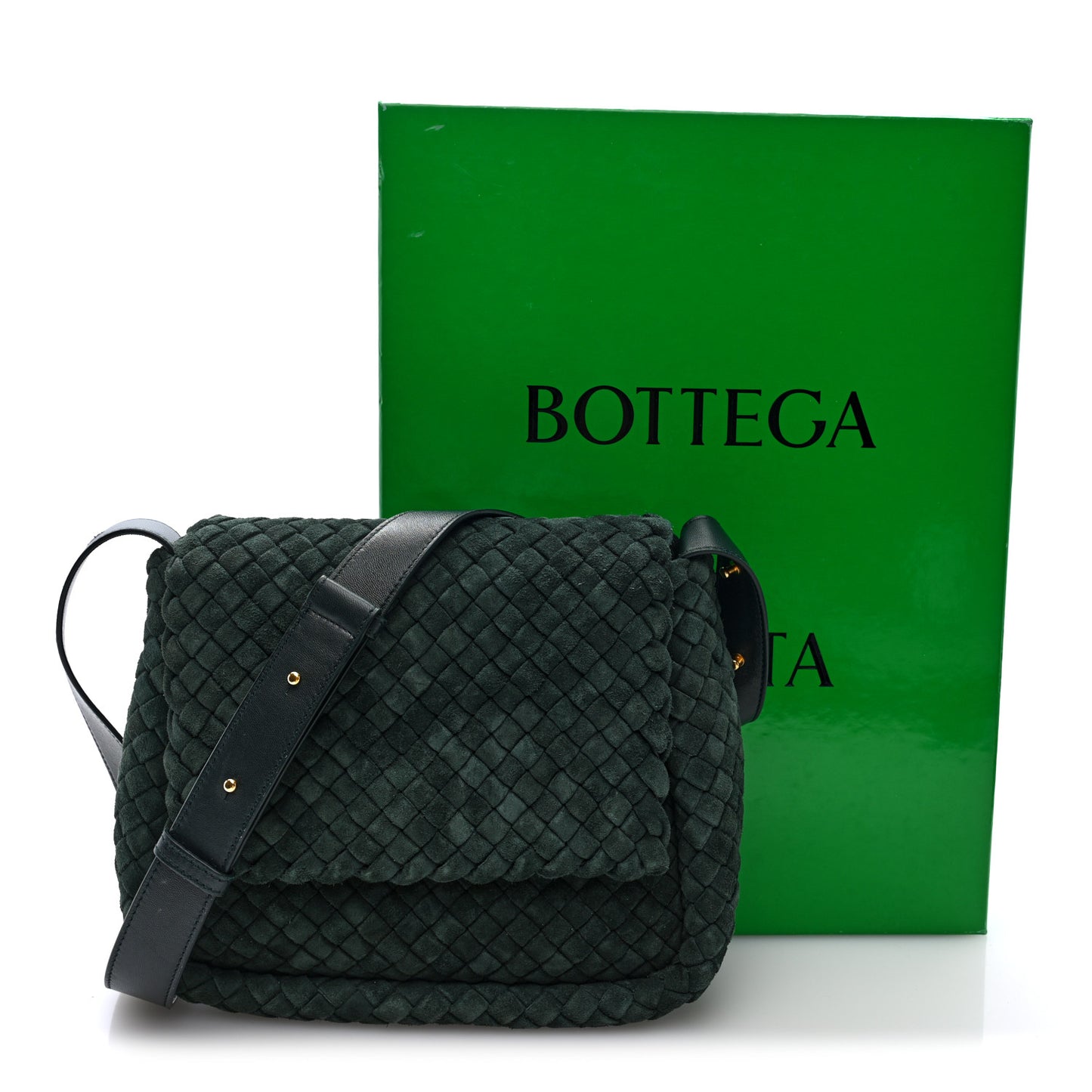 Suede Intrecciato Small Cobble Messenger Bag Emerald Green