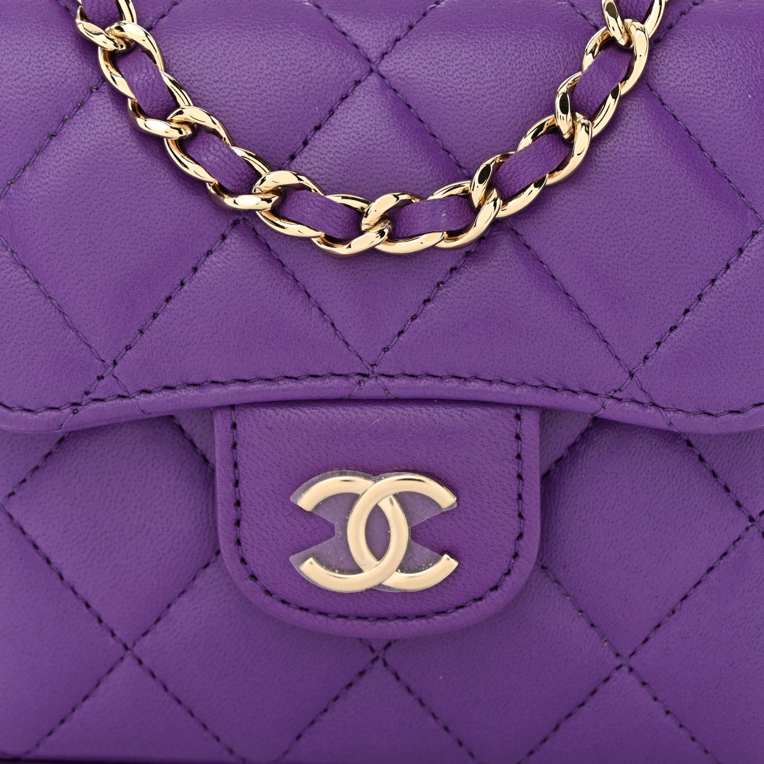 Chanel Lambskin Quilted Top Handle Clutch With Chain Purple 8 of 10