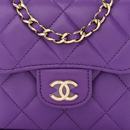 Chanel Lambskin Quilted Top Handle Clutch With Chain Purple 8 of 10