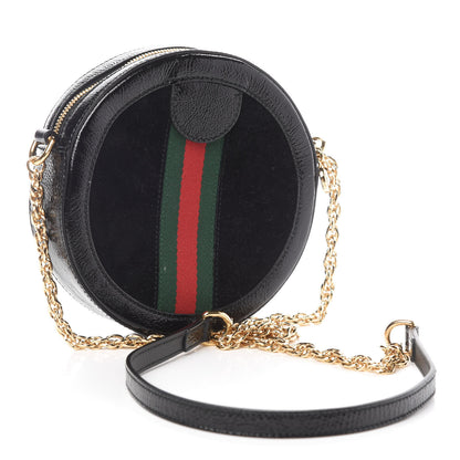 Gucci Suede Patent Web Mini Ophidia Round Shoulder Bag Black 3 of 10