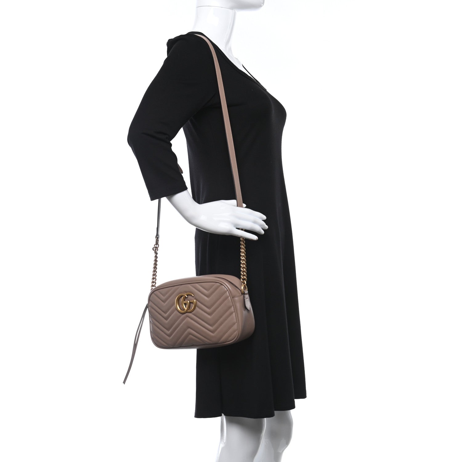 Gucci Calfskin Matelasse Small GG Marmont Chain Shoulder Bag Porcelain Rose 2 of 9