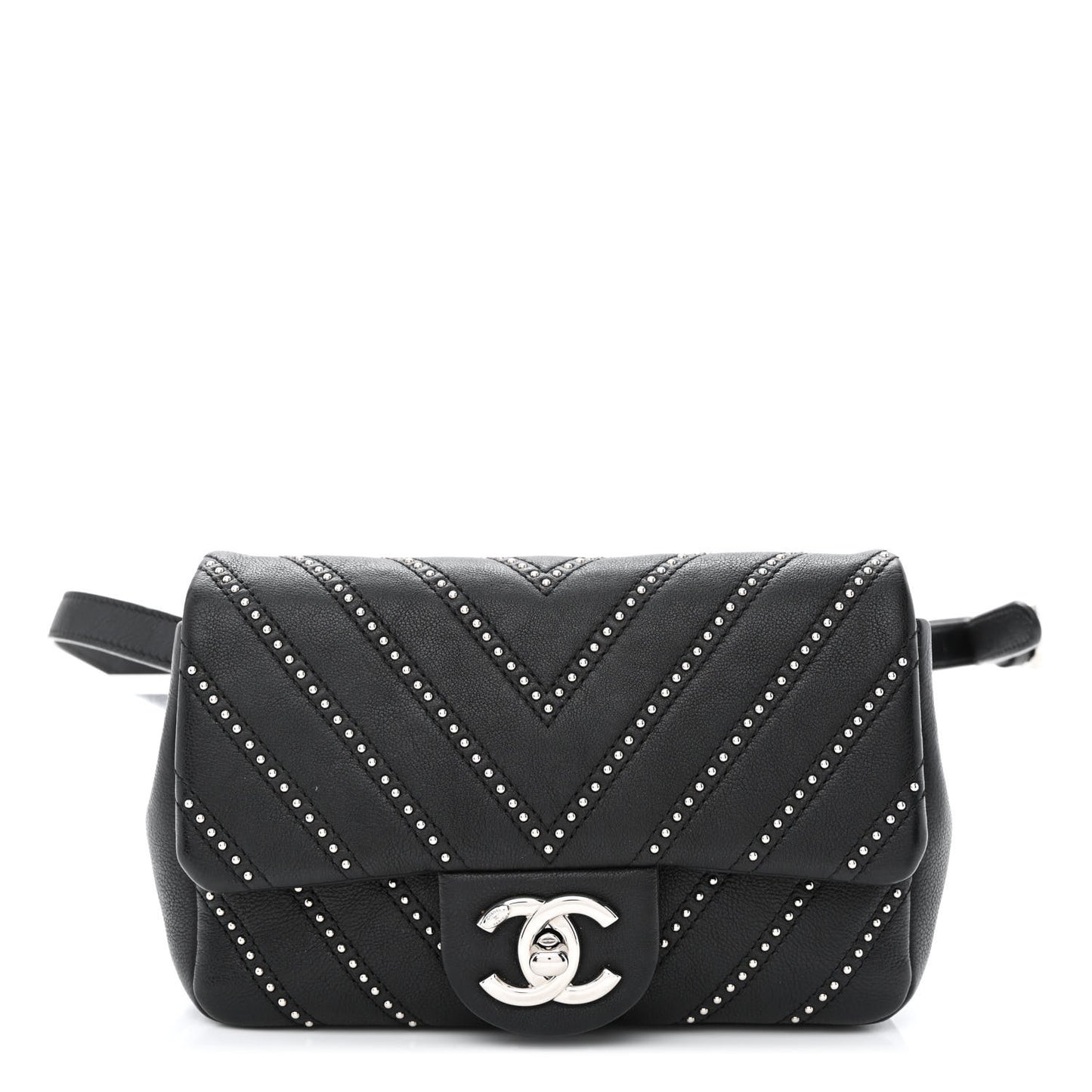Calfskin Studded Chevron Stud Wars Waist Bag Black