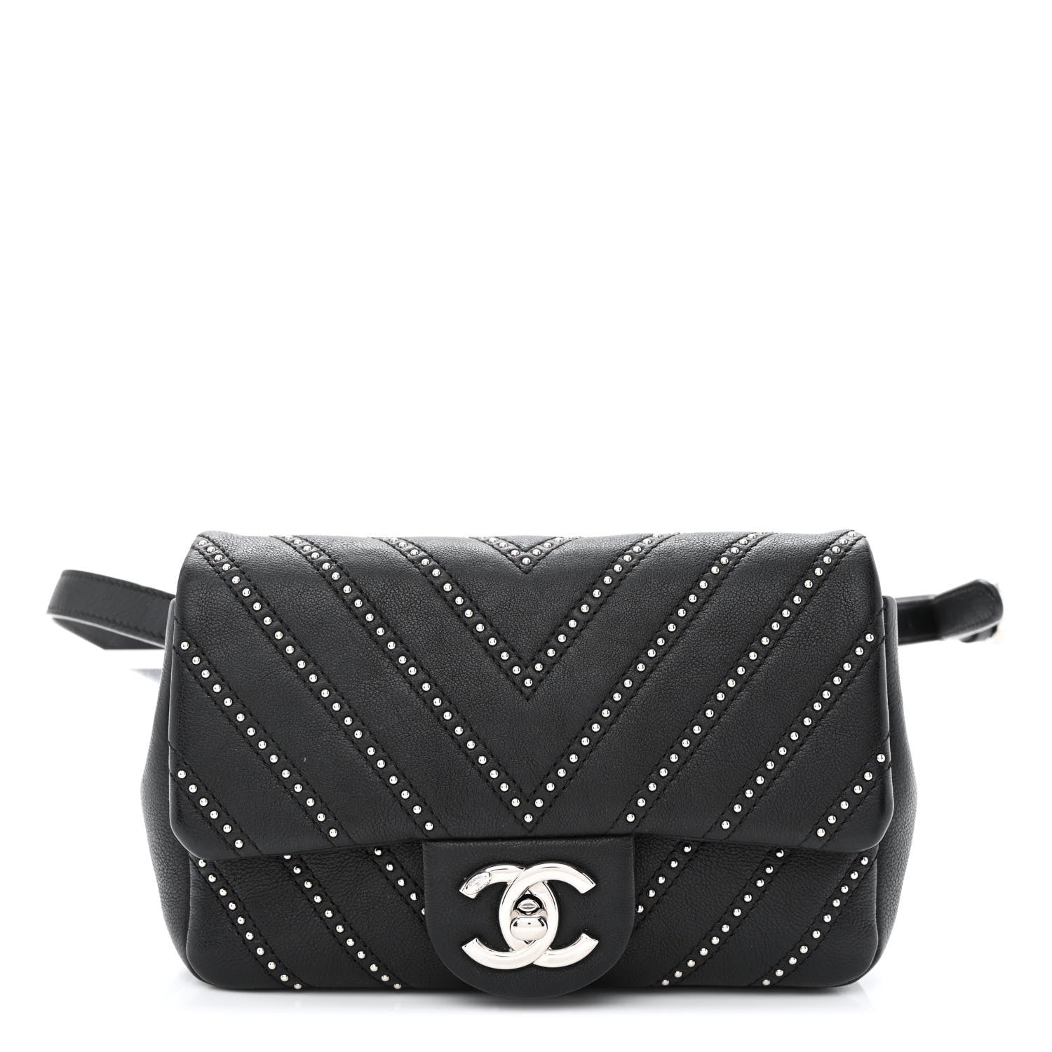 Chanel Calfskin Studded Chevron Stud Wars Waist Bag Black 1 of 10