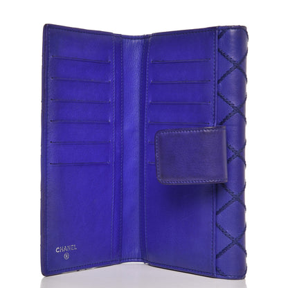 Chanel Calfskin Stitched Fancy CC Long Double Wallet Blue 5 of 12