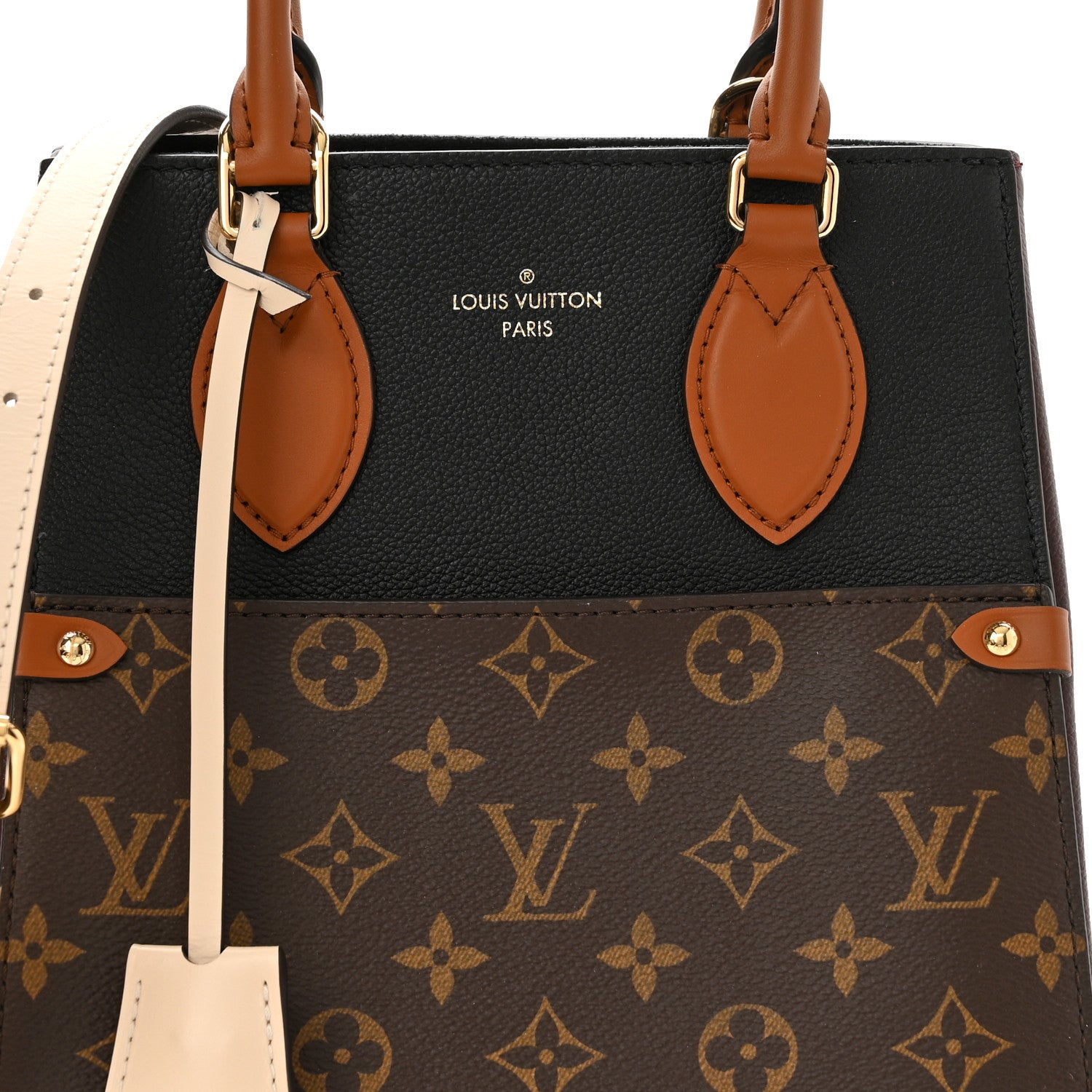 Louis Vuitton Calfskin Monogram Fold Tote MM Black Wine Cream 7 of 10