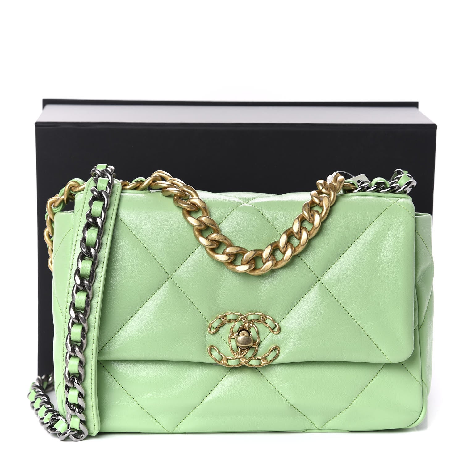 Chanel Goatskin Quilted Medium 19 Flap Light Green 12 of 12