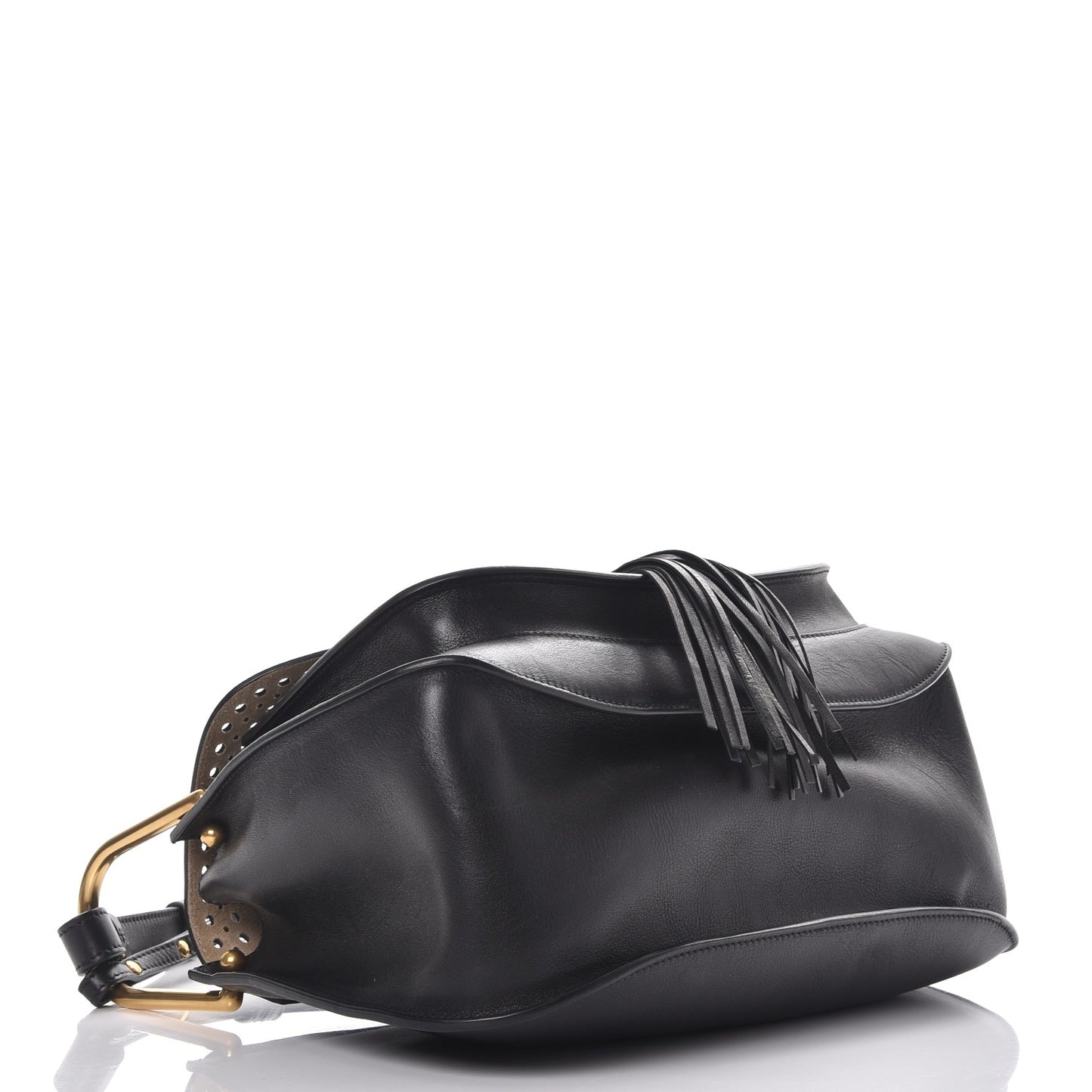 Calfskin Perforated Medium Hudson Double Carry Shoulder Bag Black