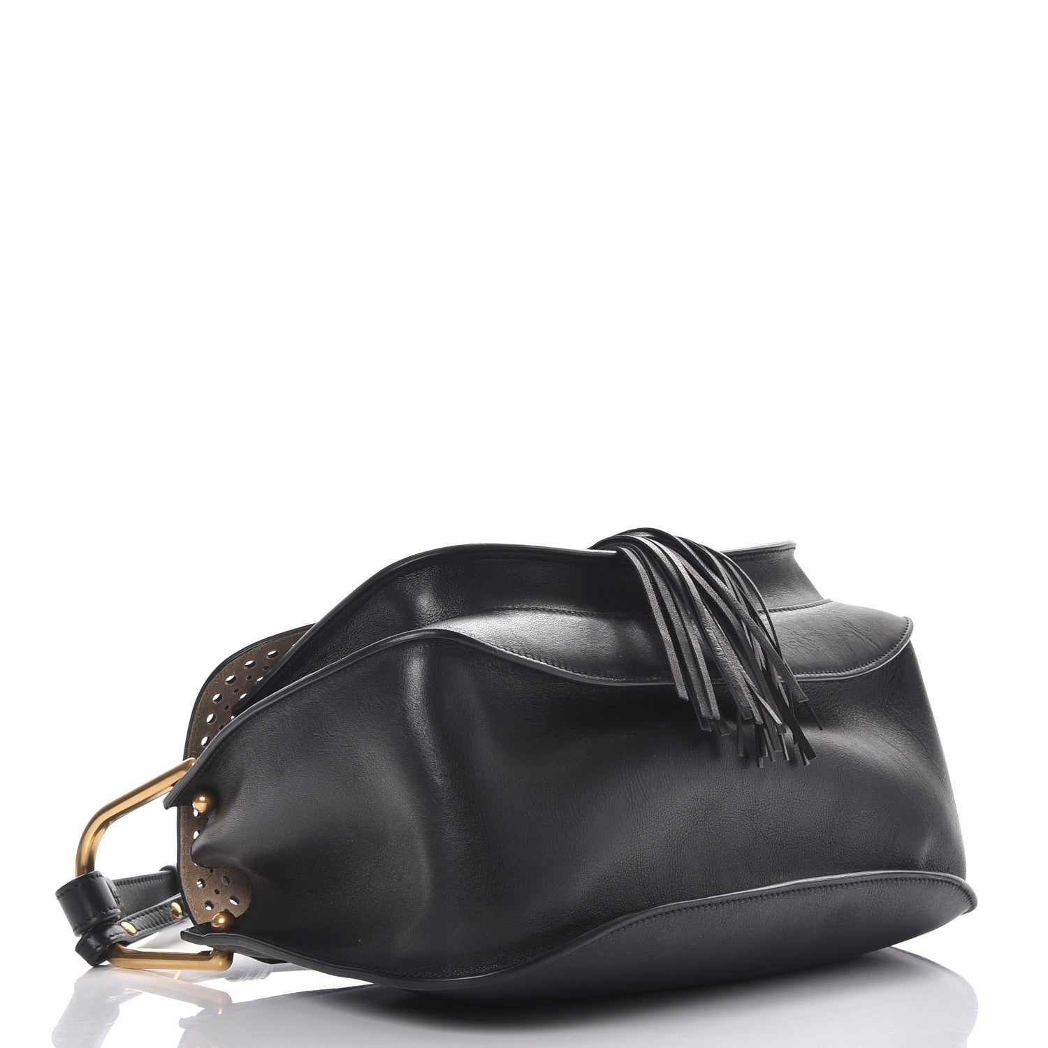 Chloe Calfskin Perforated Medium Hudson Double Carry Shoulder Bag Black 4 of 8