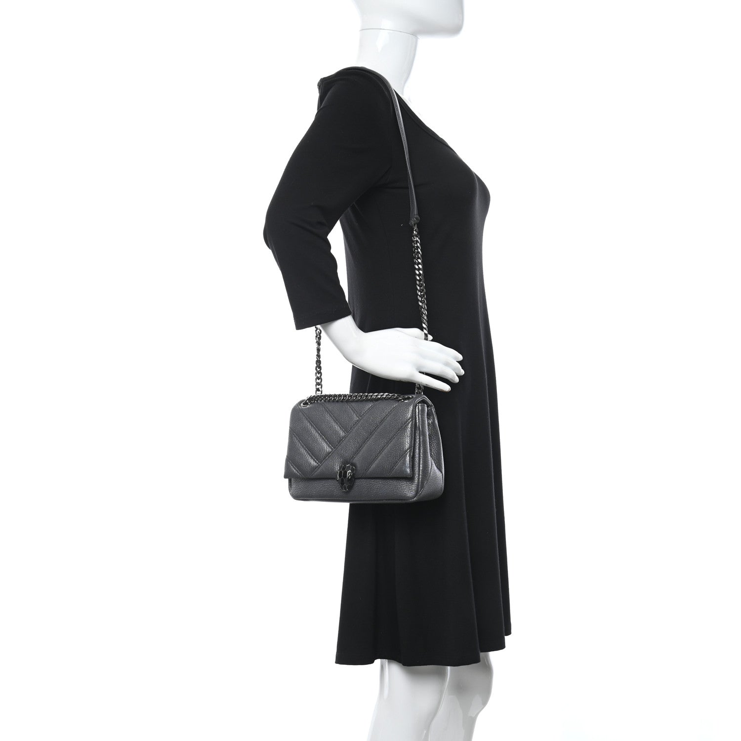 Bulgari Diamond Goatskin Matelasse Mini Serpenti Cabochon Crossbody Charcoal 2 of 9