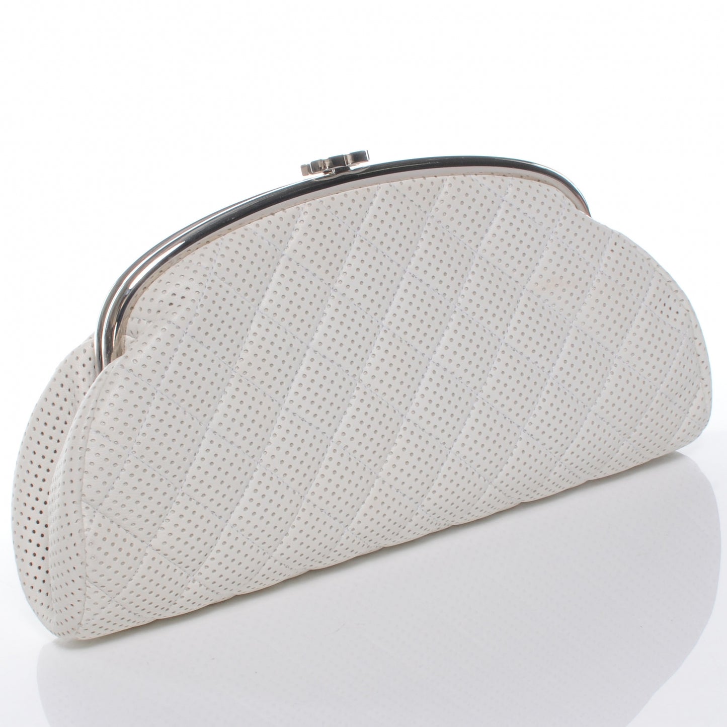 Lambskin Perforated Timeless Clutch White