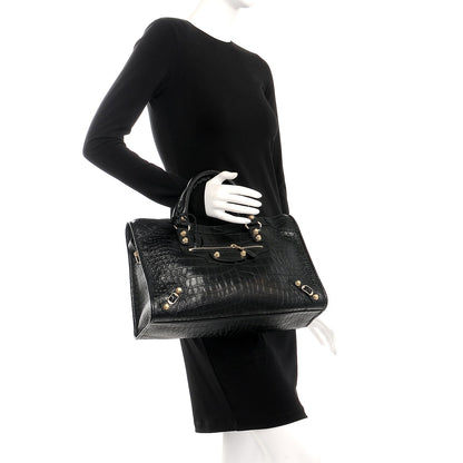 Balenciaga Calfskin Crocodile Embossed Giant 12 Gold Hardware City Black 3 of 8
