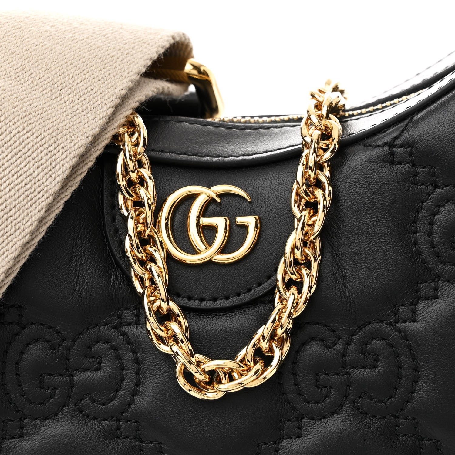 Gucci Calfskin GG Matelasse Small Hobo Shoulder Bag Black Natural 8 of 10