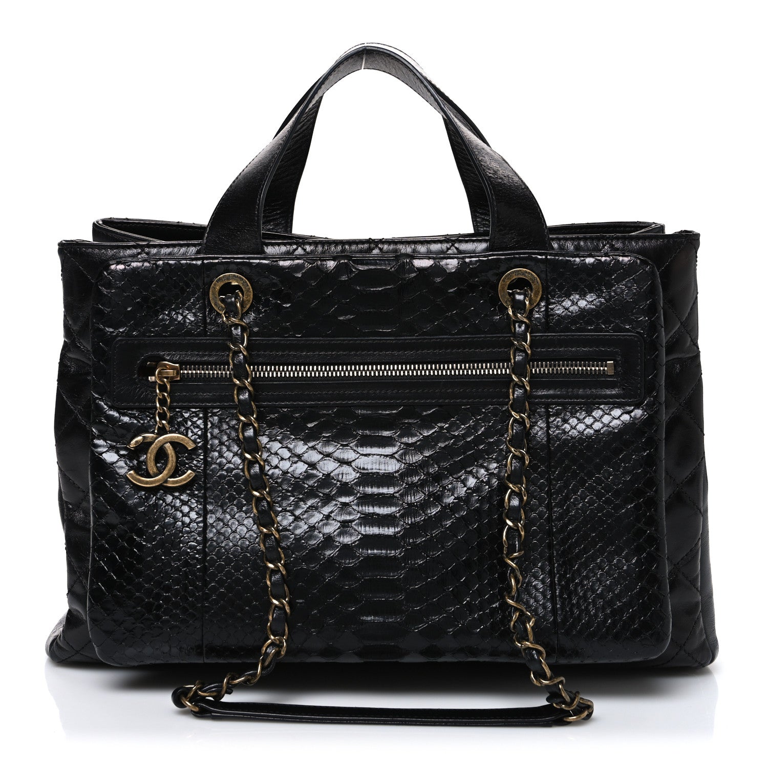 Chanel Snakeskin Glazed Calfskin Quilted Urban Mix Tote Black 1 of 10