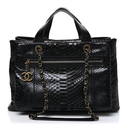 Chanel Snakeskin Glazed Calfskin Quilted Urban Mix Tote Black 1 of 10