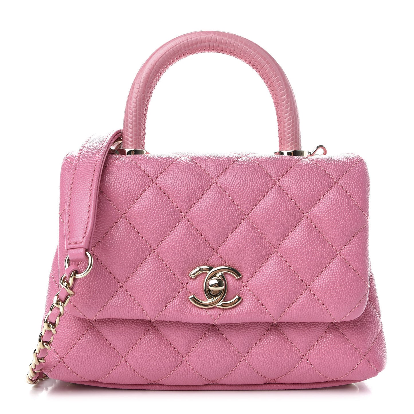 Caviar Quilted Lizard Embossed Extra Mini Coco Handle Flap Pink