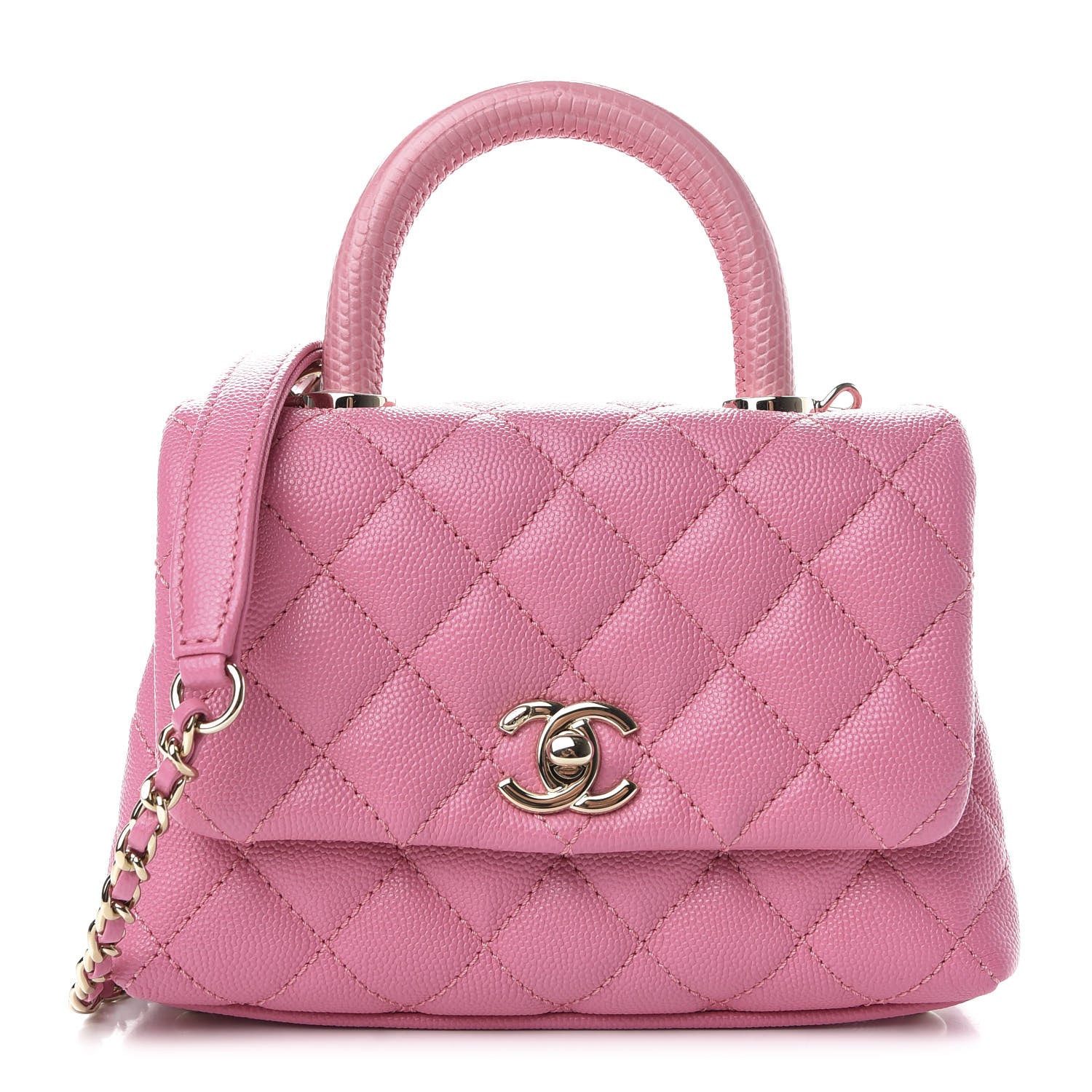 Chanel Caviar Quilted Lizard Embossed Extra Mini Coco Handle Flap Pink 1 of 11