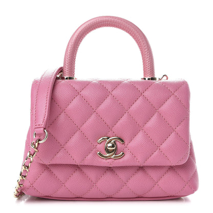Chanel Caviar Quilted Lizard Embossed Extra Mini Coco Handle Flap Pink 1 of 11