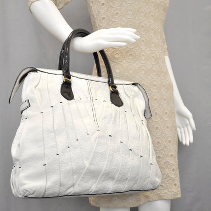 Valentino Garavani Leather Pleated Maizeon Tote Black and White 2 of 9