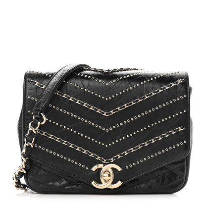 Chanel Crumpled Calfskin Chevron Chain Mini Square Flap Black 1 of 10