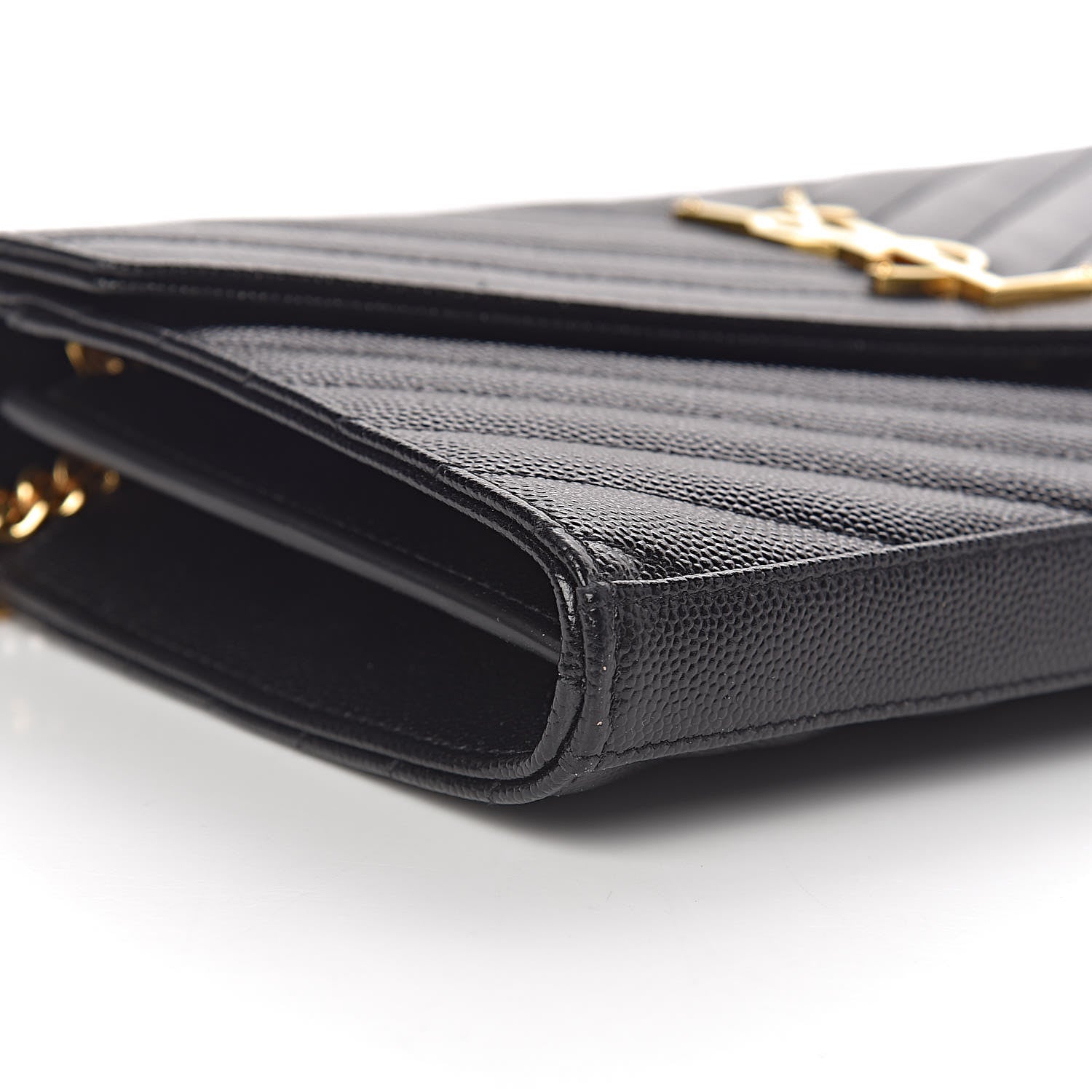 Saint Laurent Grain De Poudre Matelasse Chevron Monogram Chain Wallet Black 7 of 9