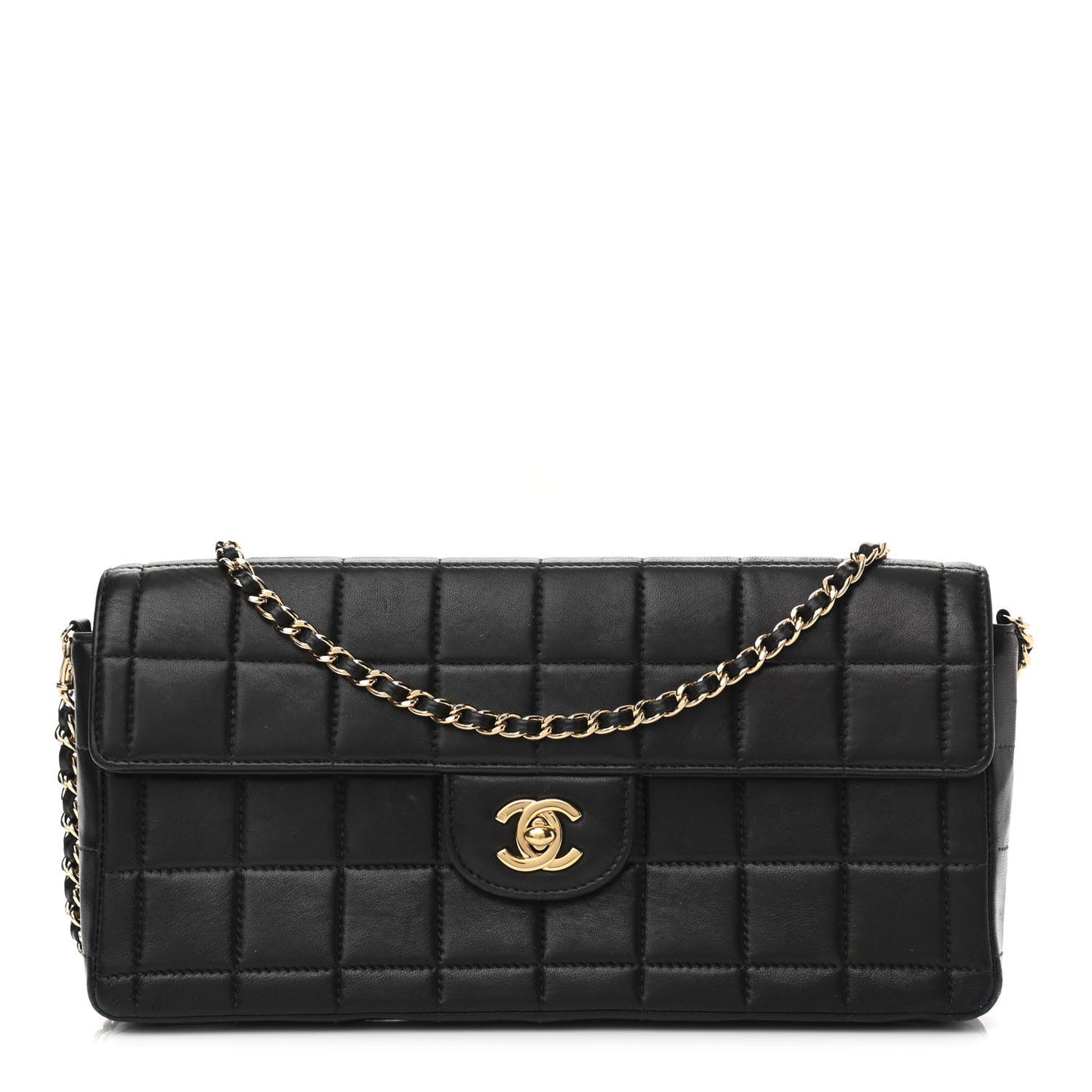 Lambskin East West Chocolate Bar Flap Black