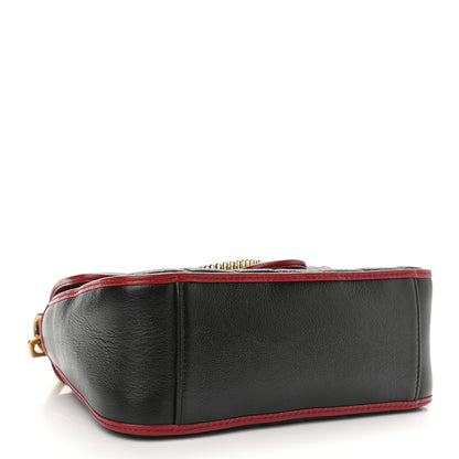 Gucci Vintage Effect Calfskin Matelasse Diagonal Mini Torchon GG Marmont Top Handle Shoulder Bag Black Romantic Cherry 4 of 10