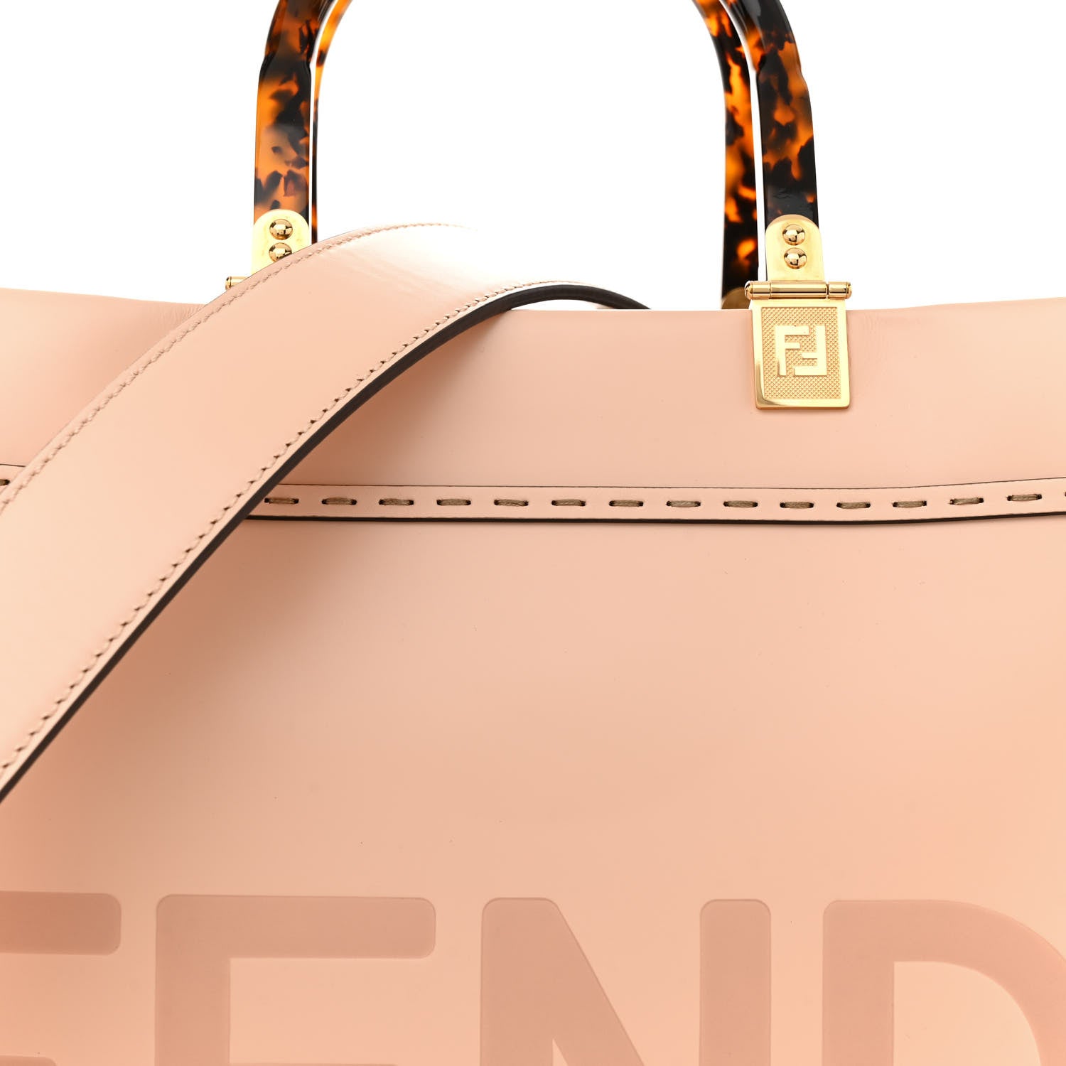 Fendi Vitello King Plexiglass Logo Embossed Medium Fendi Sunshine Shopper Tote Light Rose 8 of 13