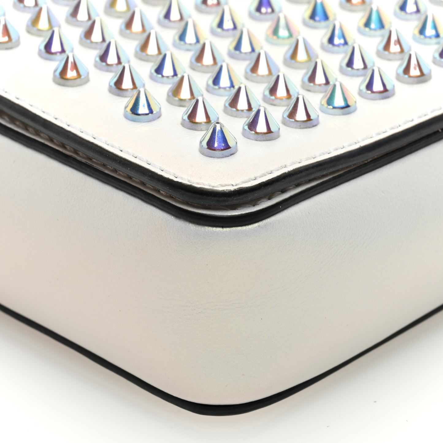 Metallic Calfskin Spiked Zoompouch Crossbody Snow Silver