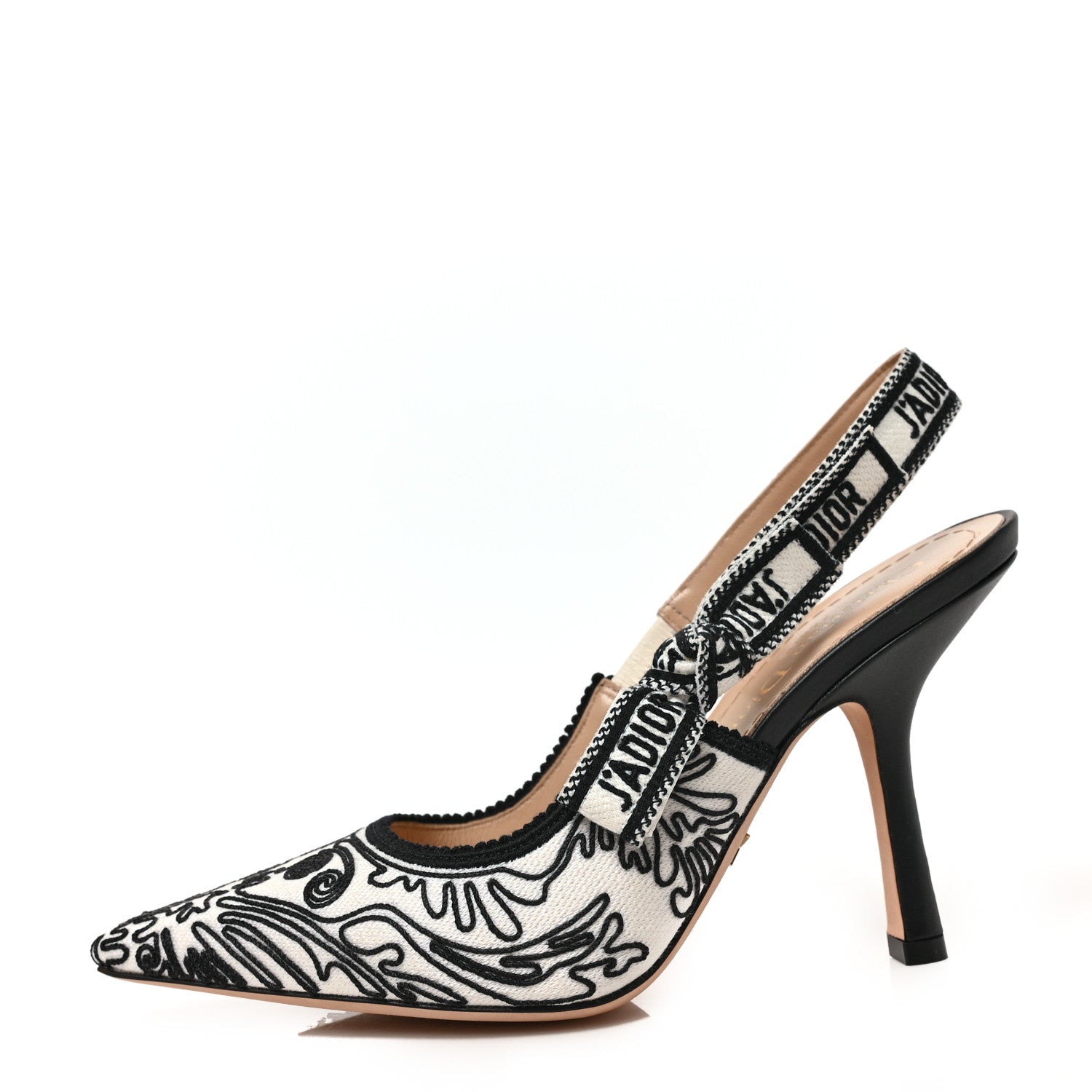 Christian Dior Canvas Embroidered Ornamental Cornely Ribbon J'Adior Slingback 100mm Pumps 36 Black White 1 of 7