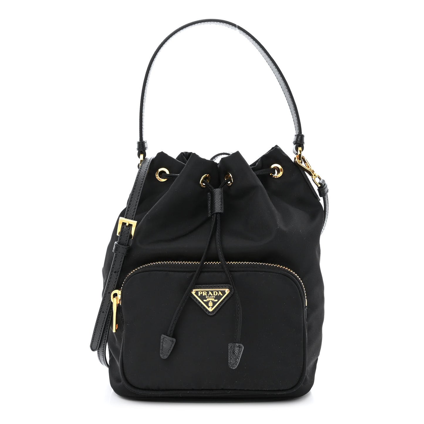 Saffiano Tessuto Nylon Mini Bucket Crossbody Bag Black