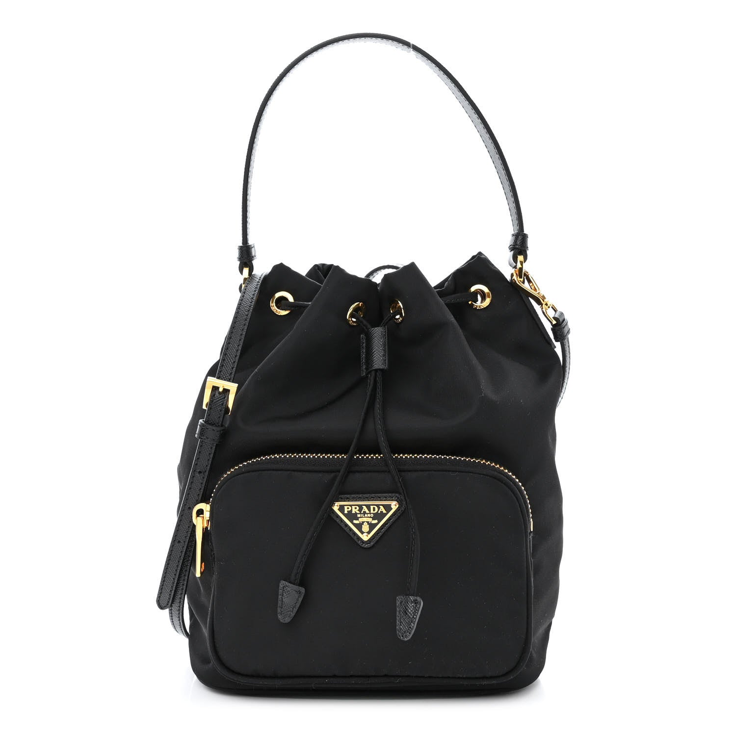 Prada Saffiano Tessuto Nylon Mini Bucket Crossbody Bag Black 1 of 11