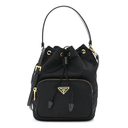 Prada Saffiano Tessuto Nylon Mini Bucket Crossbody Bag Black 1 of 11