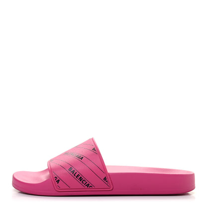Balenciaga Rubber Allover Logo Womens Pool Slide Sandals 37 Pink Black 1 of 7