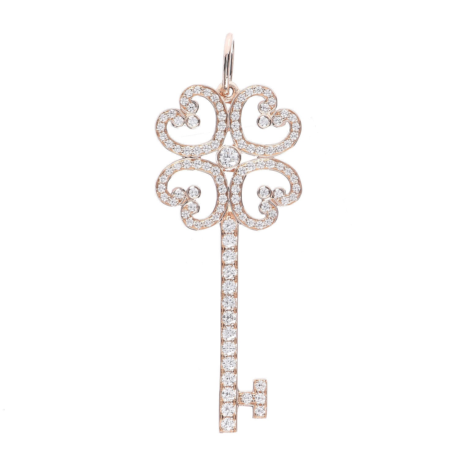 Tiffany 18K Rose Gold Diamond Quatra Heart Key Pendant 1 of 3