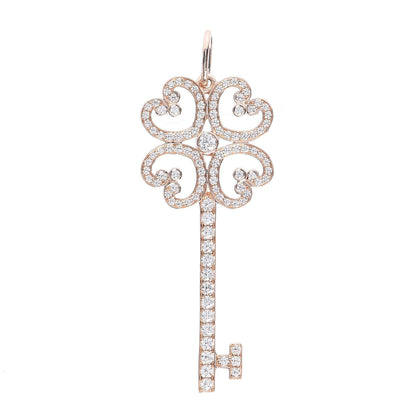 Tiffany 18K Rose Gold Diamond Quatra Heart Key Pendant 1 of 3