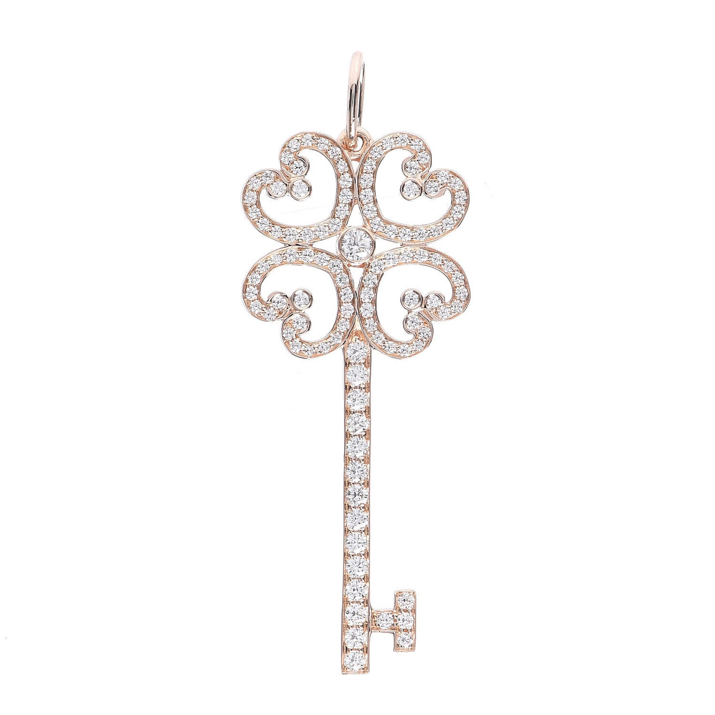 18K Rose Gold Diamond Quatra Heart Key Pendant